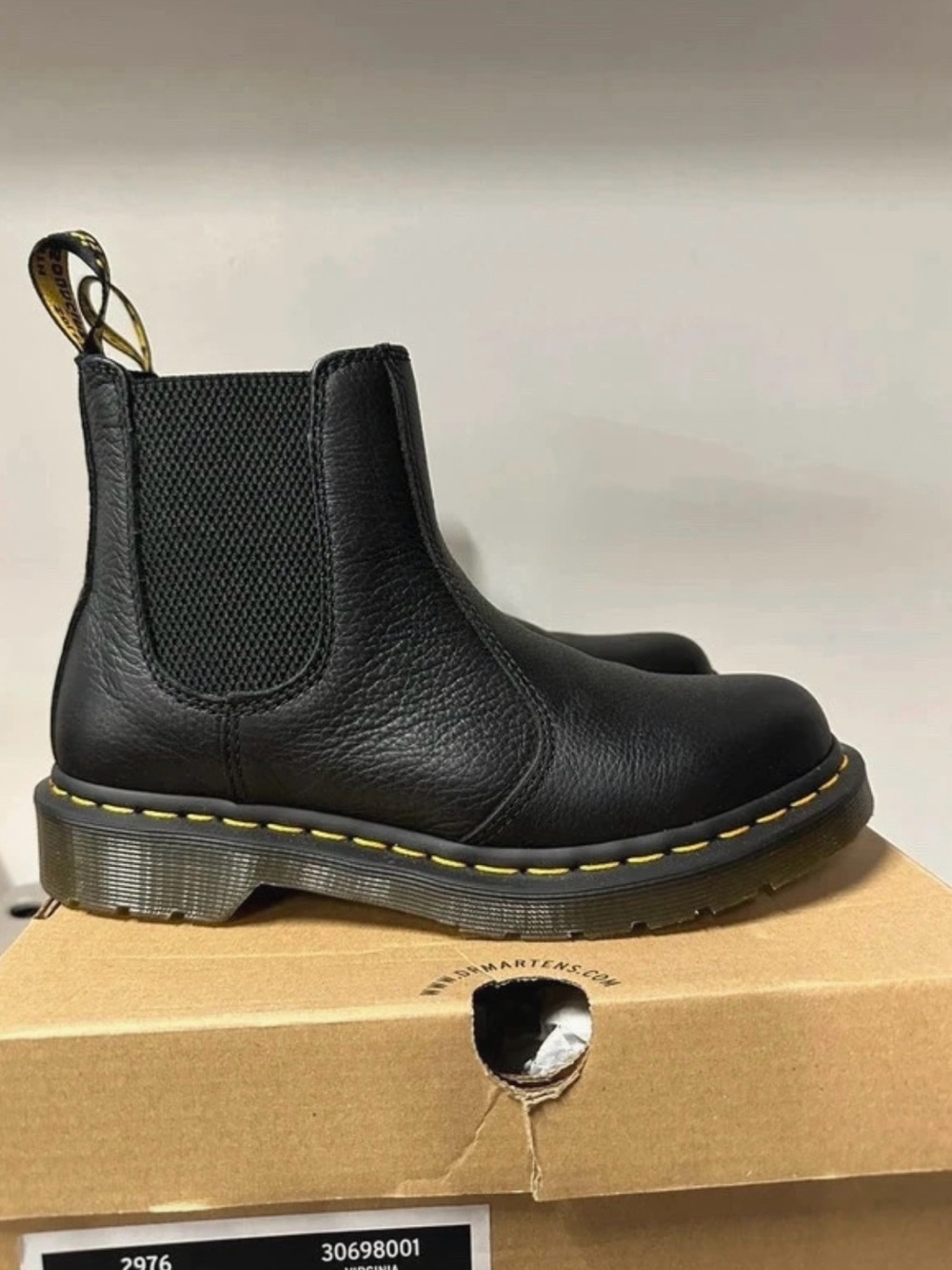 Dr. Martens Black Leather Chelsea Boots with Yellow Stitching
